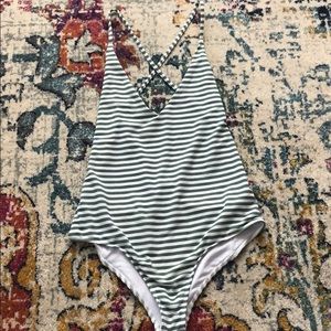 Beach Riot - green and white striped one piece
